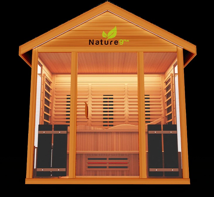 Image of an Nature 9 Plus Outdoor Sauna, commonly thought of as the Best Hybrid Outdoor Sauna.