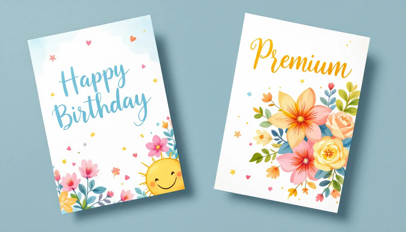 Comparison of free and premium birthday cards.