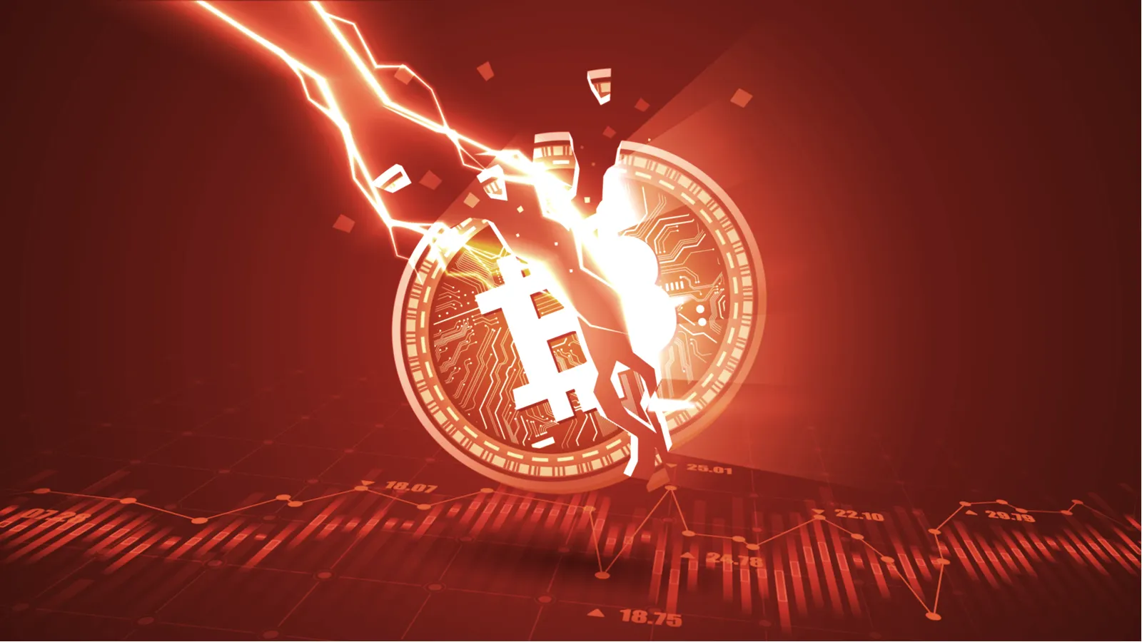 An artistic depiction of the Bitcoin Crash, illustrating the volatility in cryptocurrency markets.