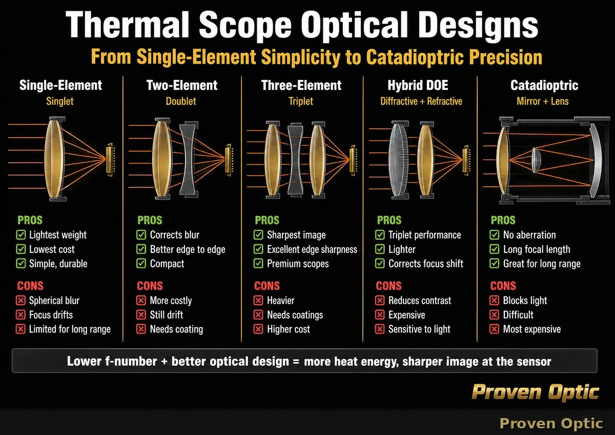 Infographic showing the pros and cons of the five main glass designs to help with refraction.