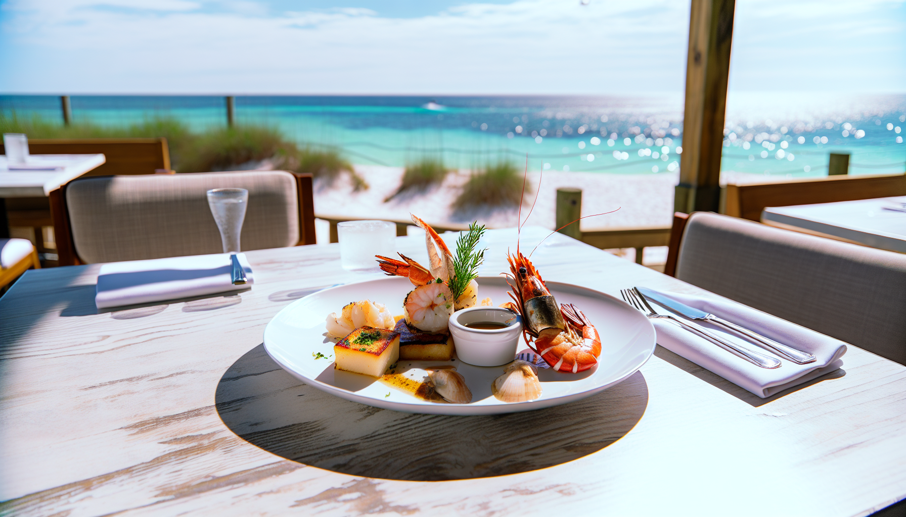                            A seafood dish served with a view of the crystal-clear waters in Destin