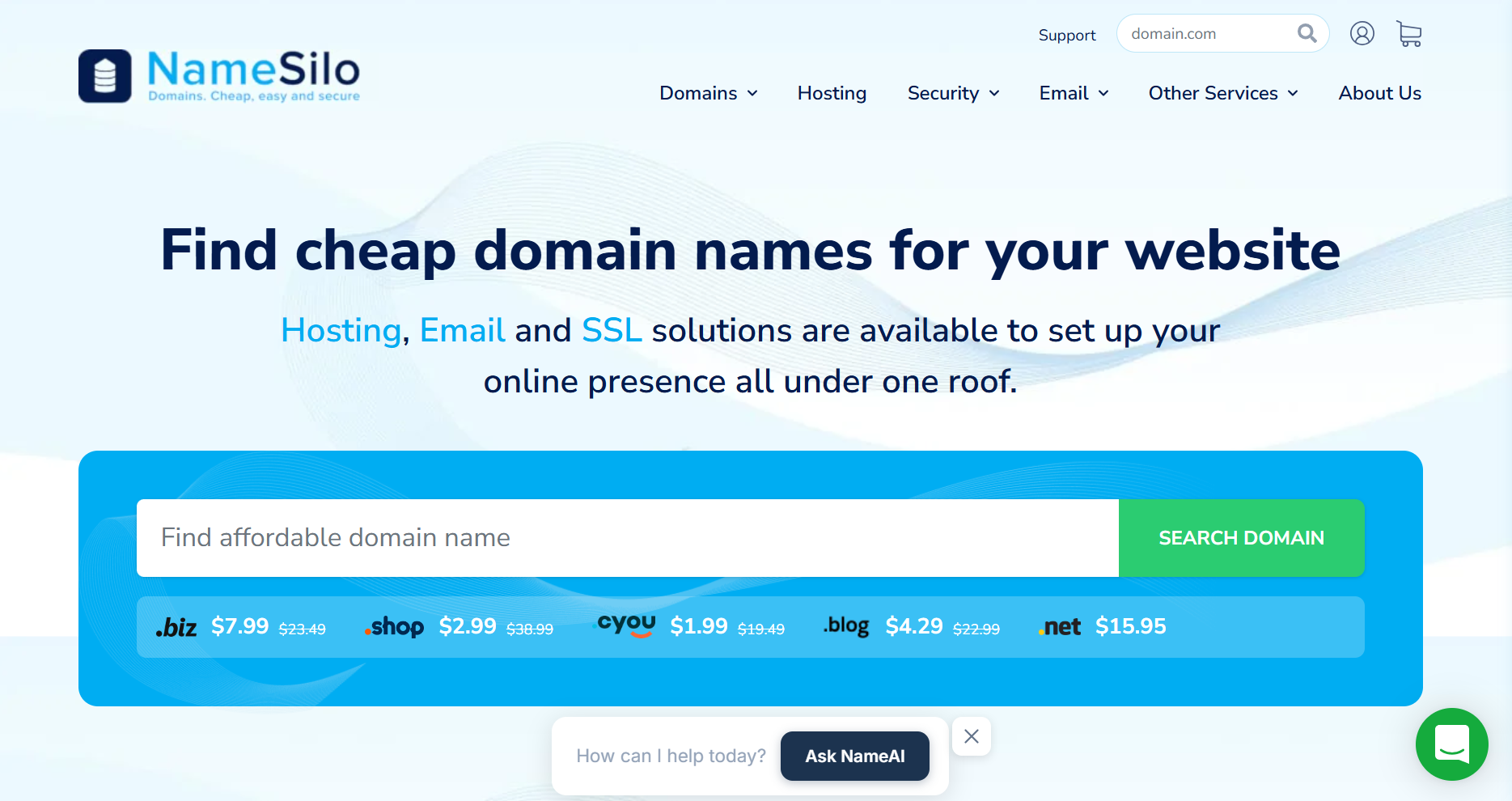 Screenshot of NameSilo's Domains page