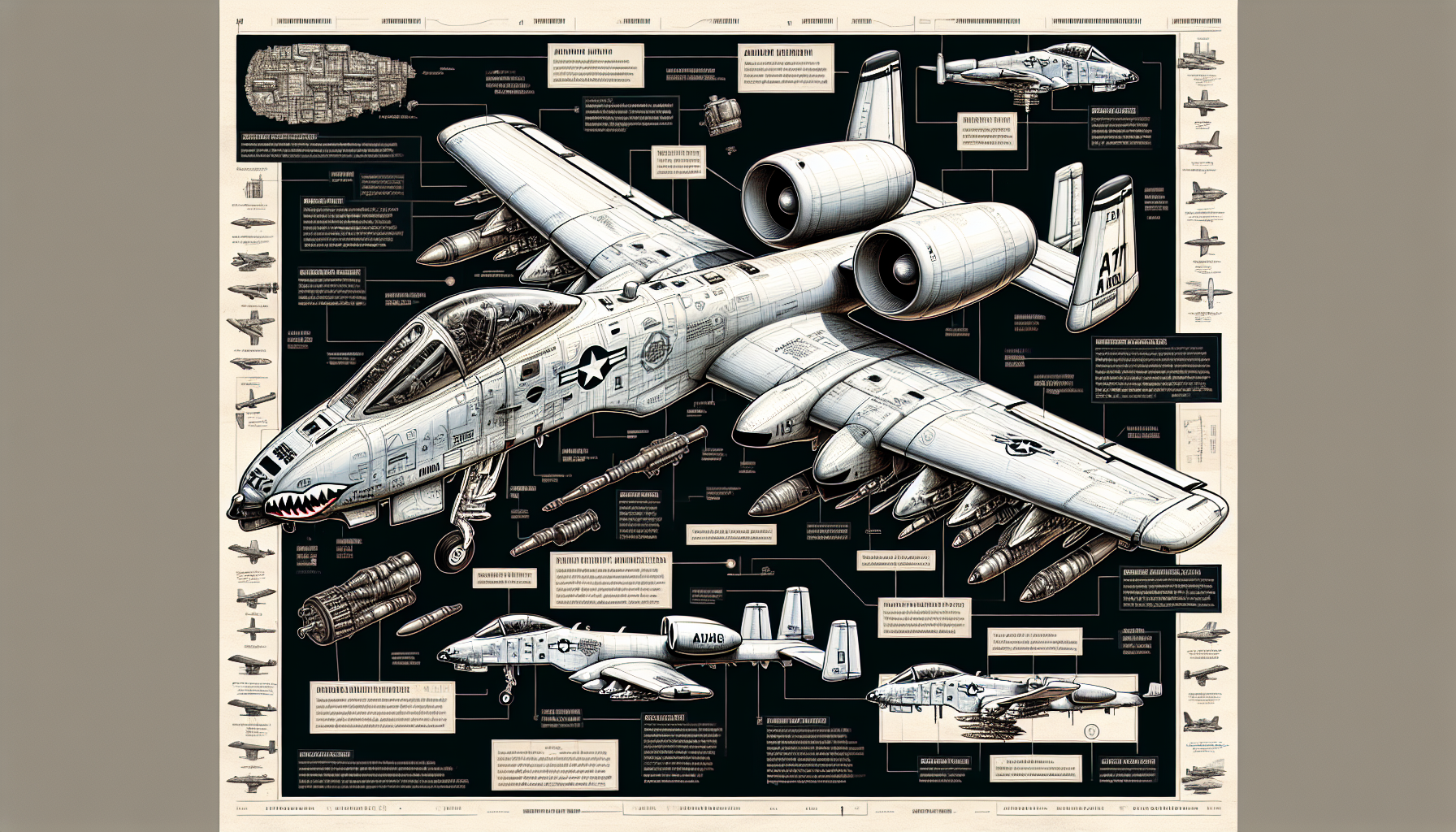 An illustration of the A-10 Thunderbolt II showcasing its development history.