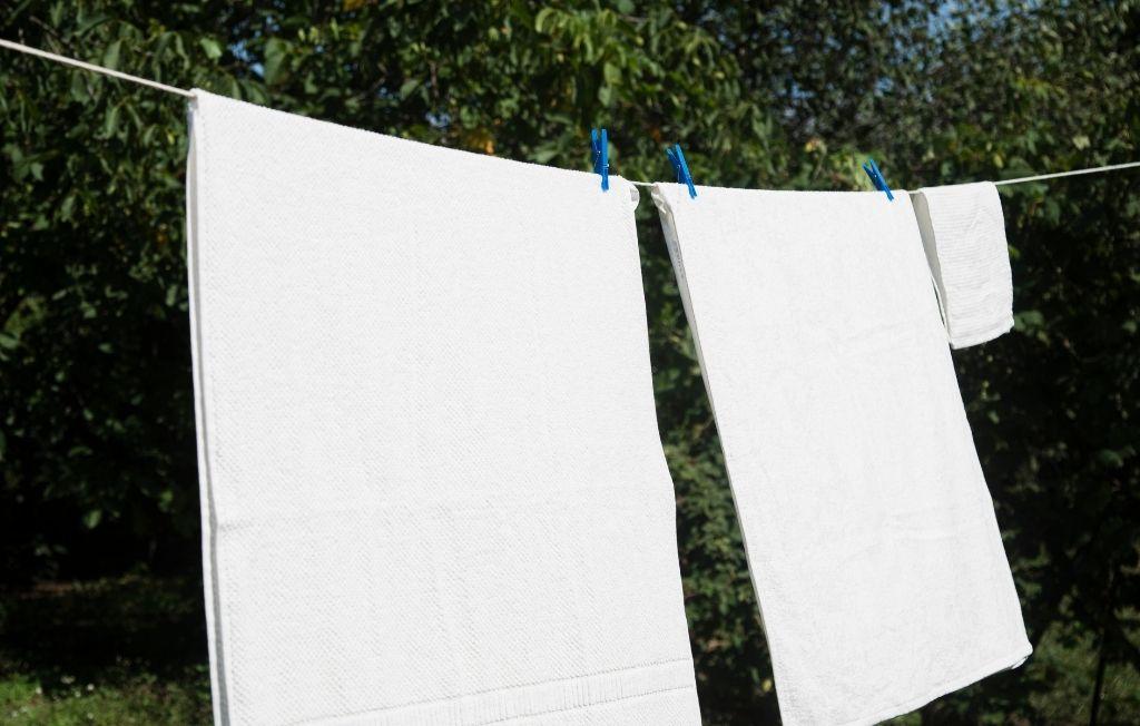 microfiber towels hanging in cloth line outdoor