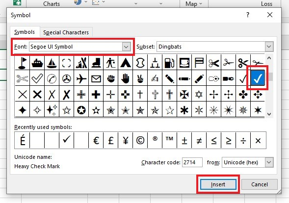 Symbols dialog box. 