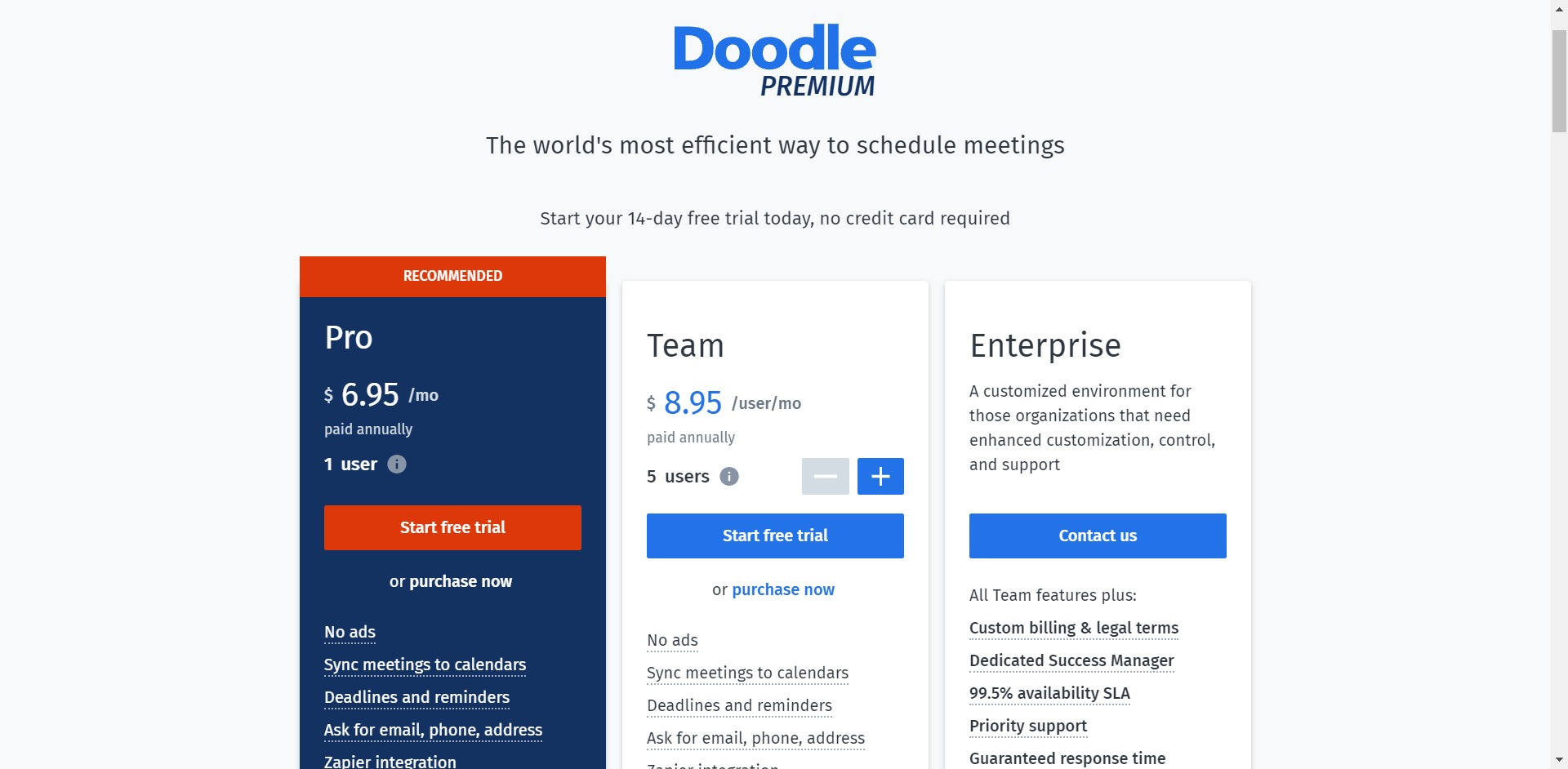 Doodle pricing and plans