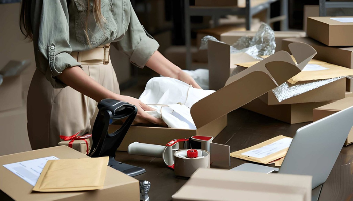 A business is packing  customized microfiber towels for delivery