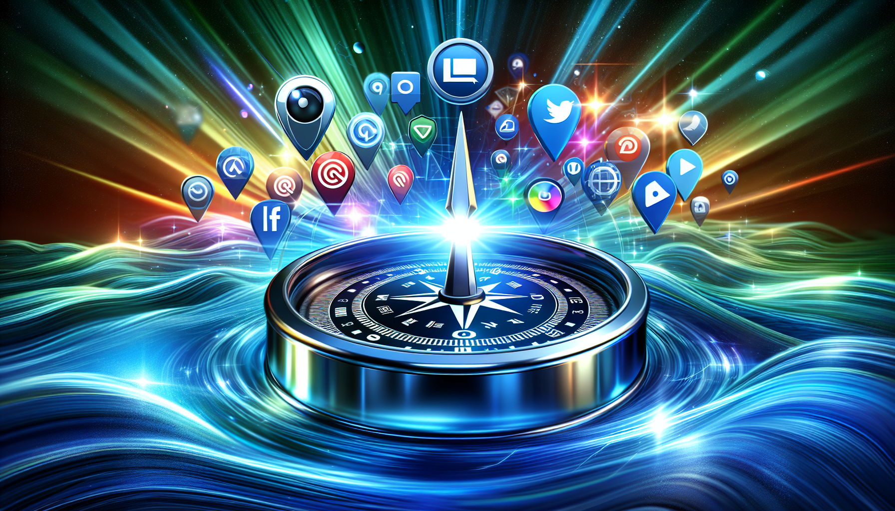 An illustration of a compass guiding through digital marketing channels