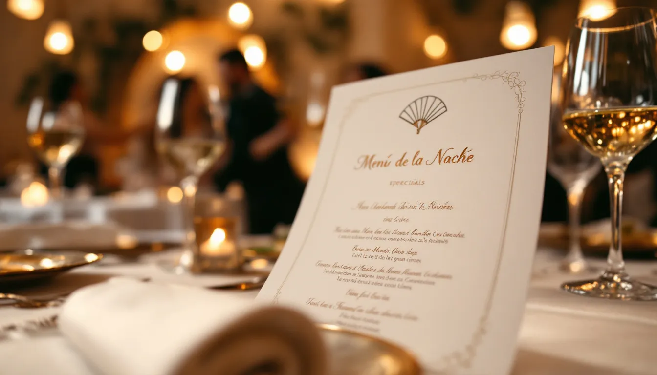 Organización de un evento en un restaurante, mostrando un menú elegante.