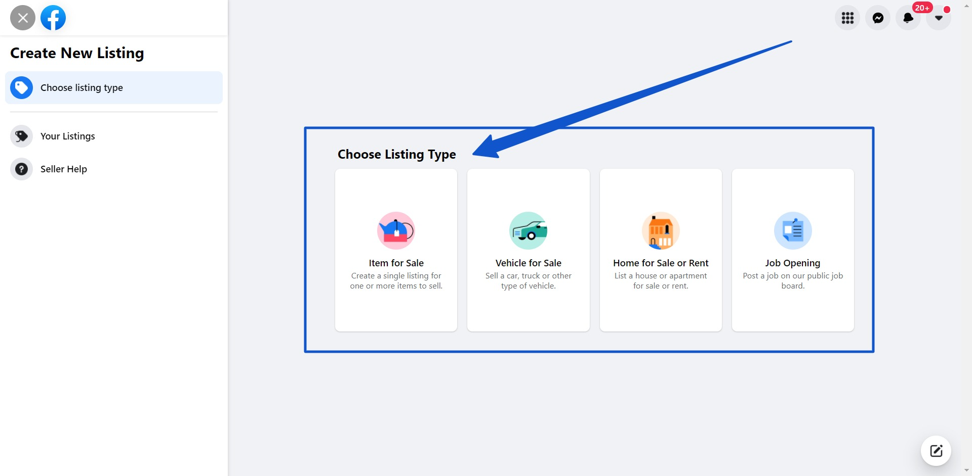 Choose the type of listing