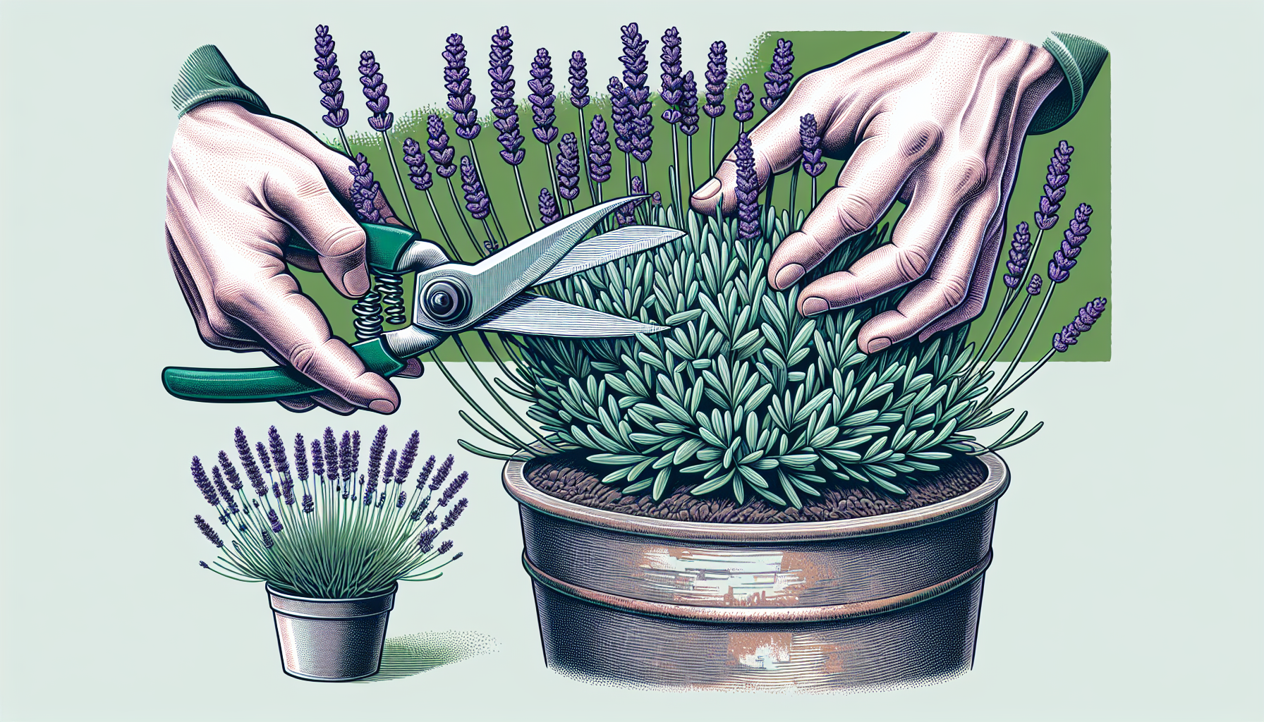 Illustration of pruning lavender plants