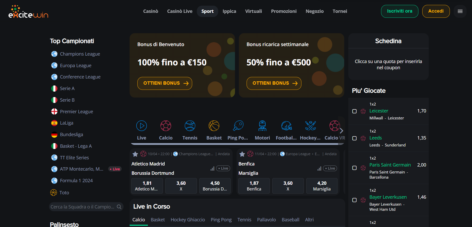 Excitewin Casino Scommesse Sportive