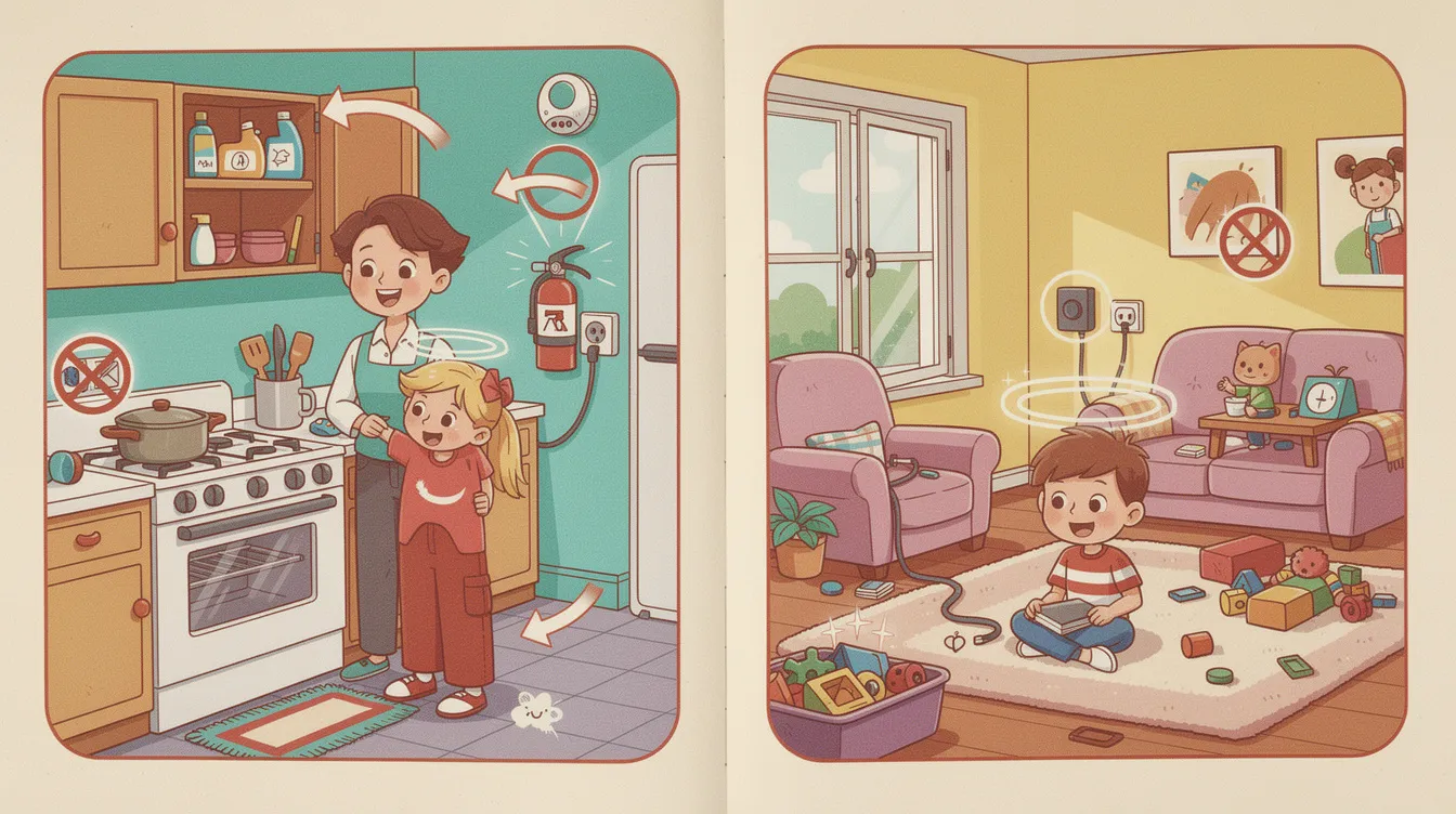 Kitchen and living room safety tips to maintain a secure environment.