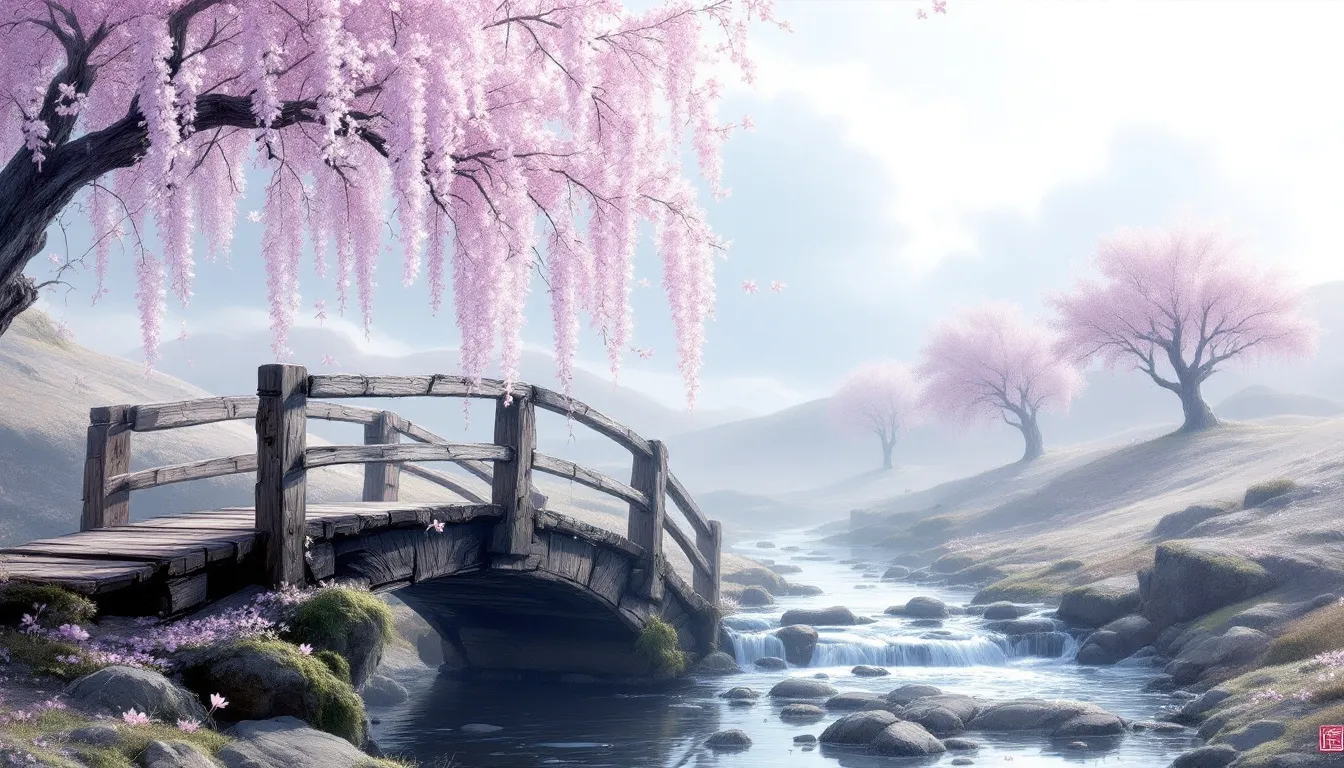 A serene landscape reflecting the principles of wabi sabi, showcasing natural beauty and simplicity.