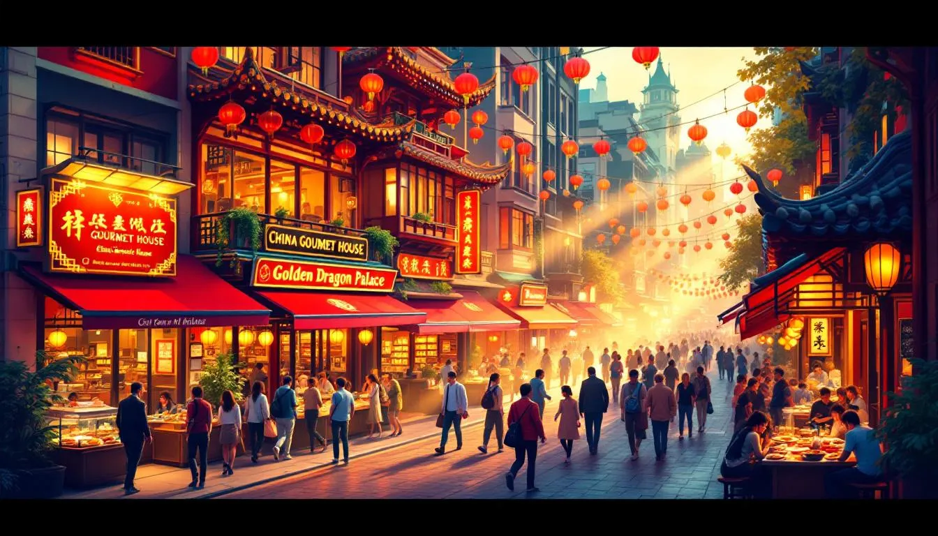 Die besten chinesischen Restaurants in Düsseldorf, darunter das China Gourmet House, La Noodle und der Golden Dragon Palace.