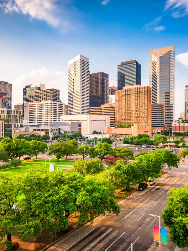 Downtown Houston, home to local agriculture and a shaded open air market