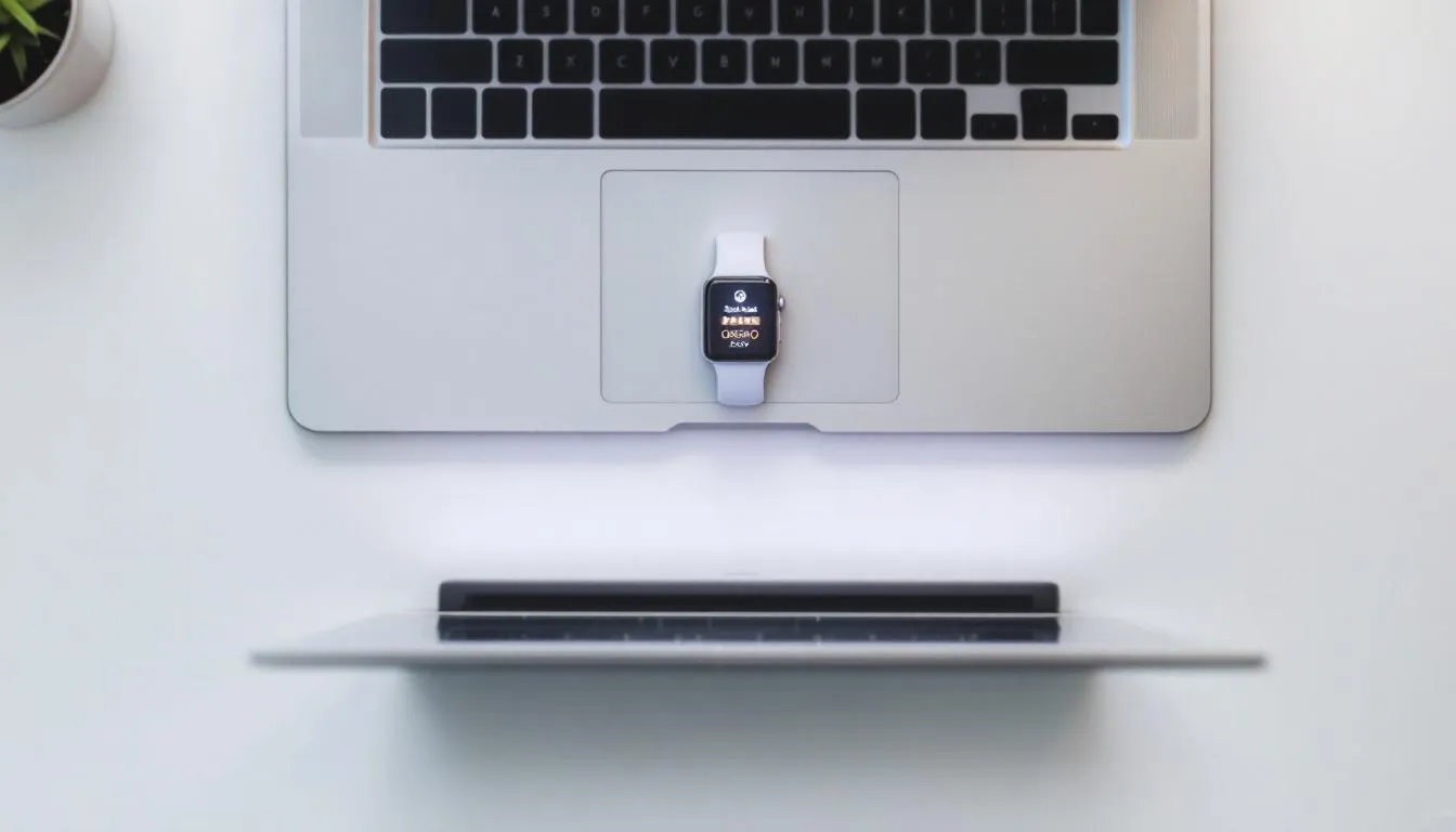 Une Apple Watch déverrouillant un MacBook, représentant la sécurité simplifiée.