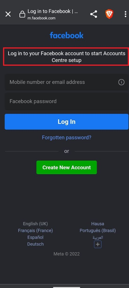 Log in to your Facebook account to link  it to your Instagram