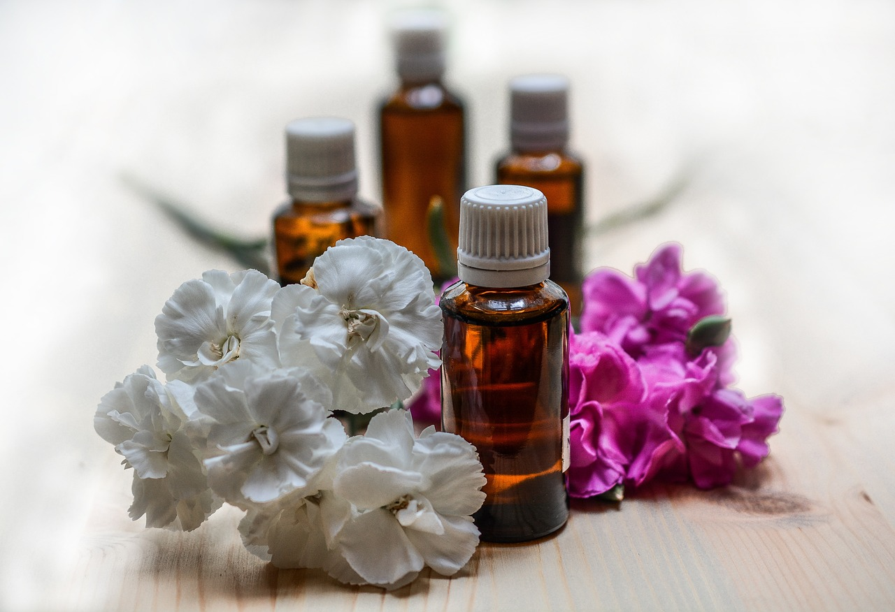 An image of four bottles of essential oils. 
