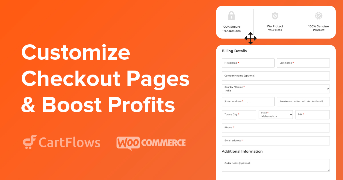 A marketing graphic from Cartflows about customizing checkout pages to boost profits.