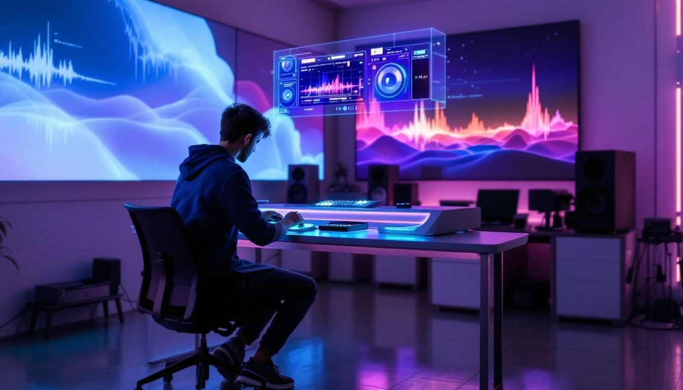 A student working on their final project in a sound design course.