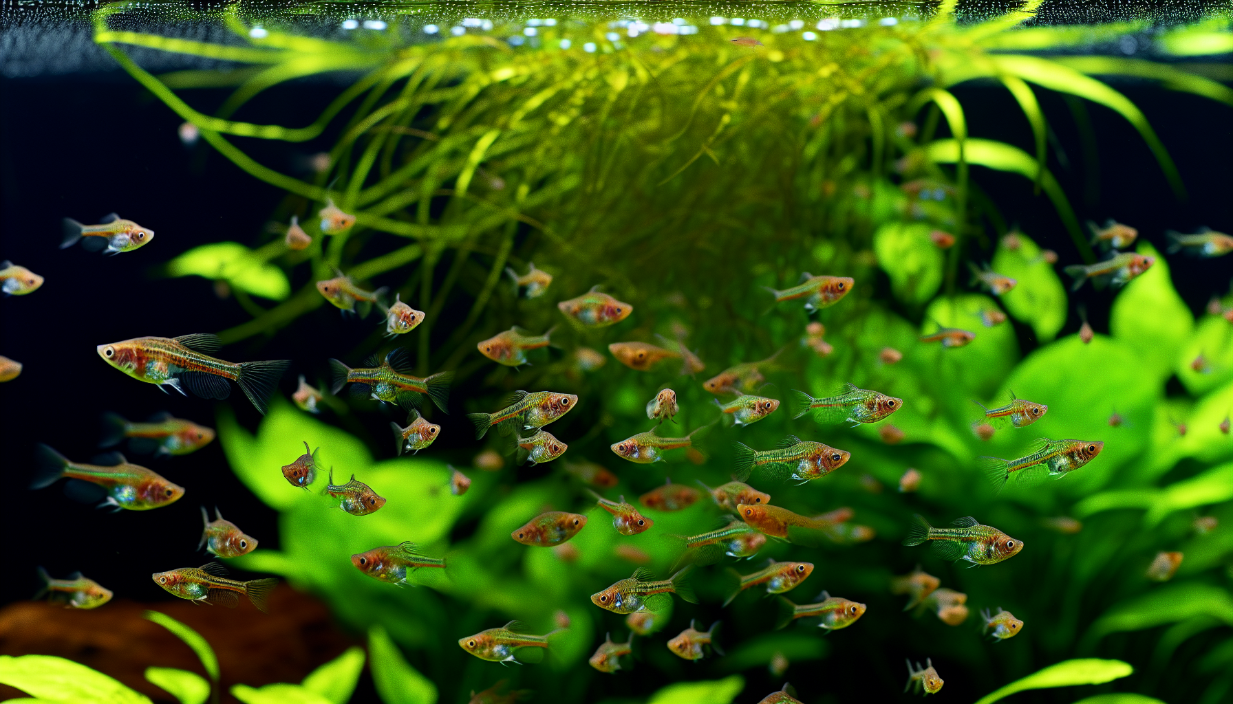Shy fish hiding among floating aquatic plants