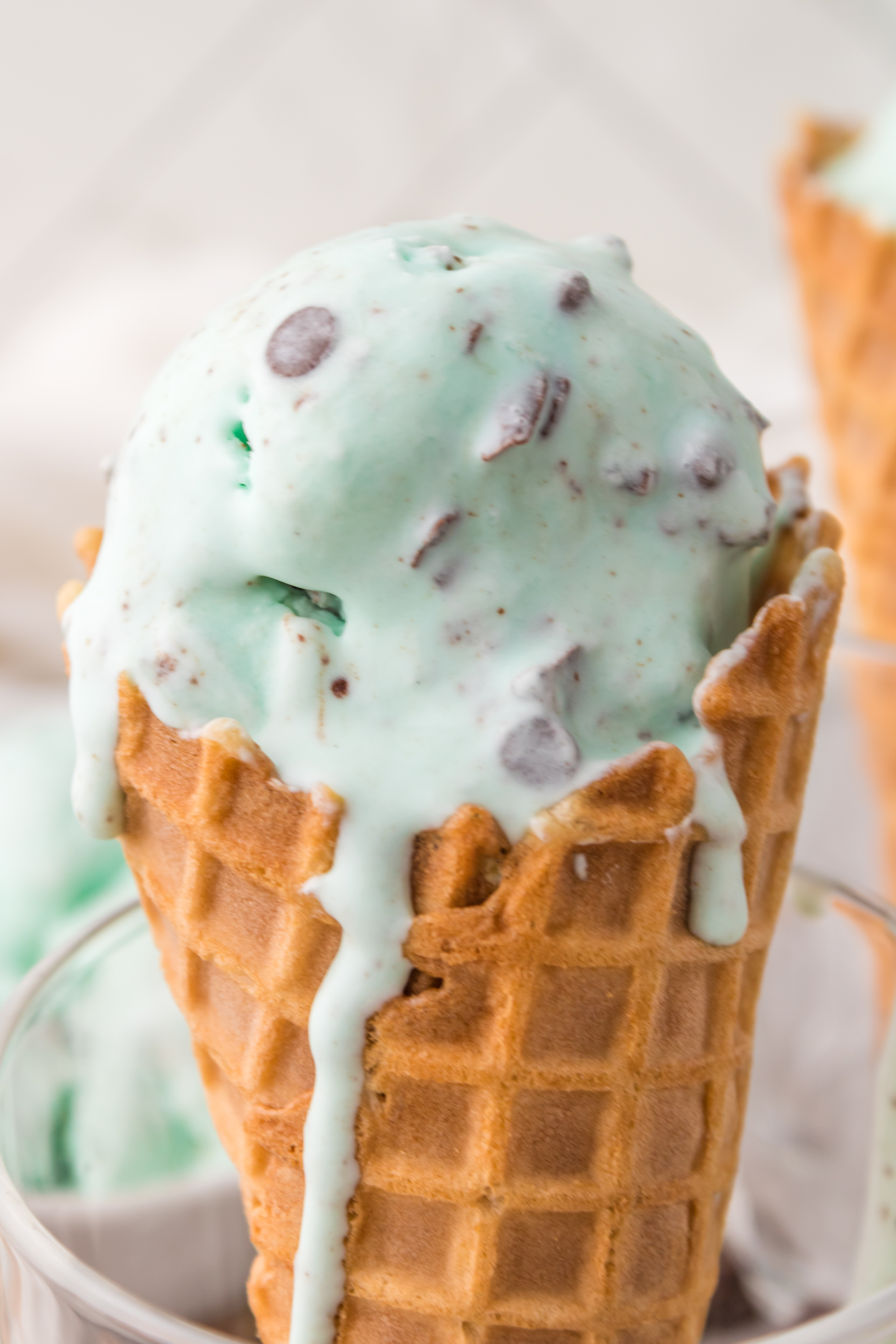 waffle cone with mint chip ice cream 