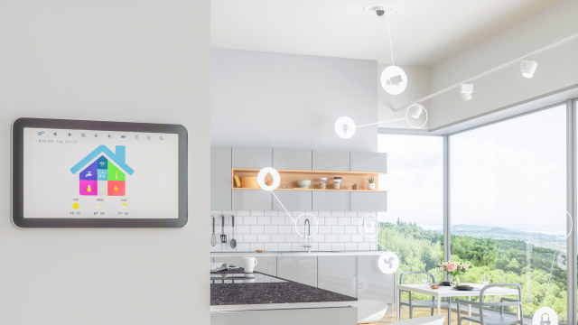 Et diagram over et smart home-system med sensorer
