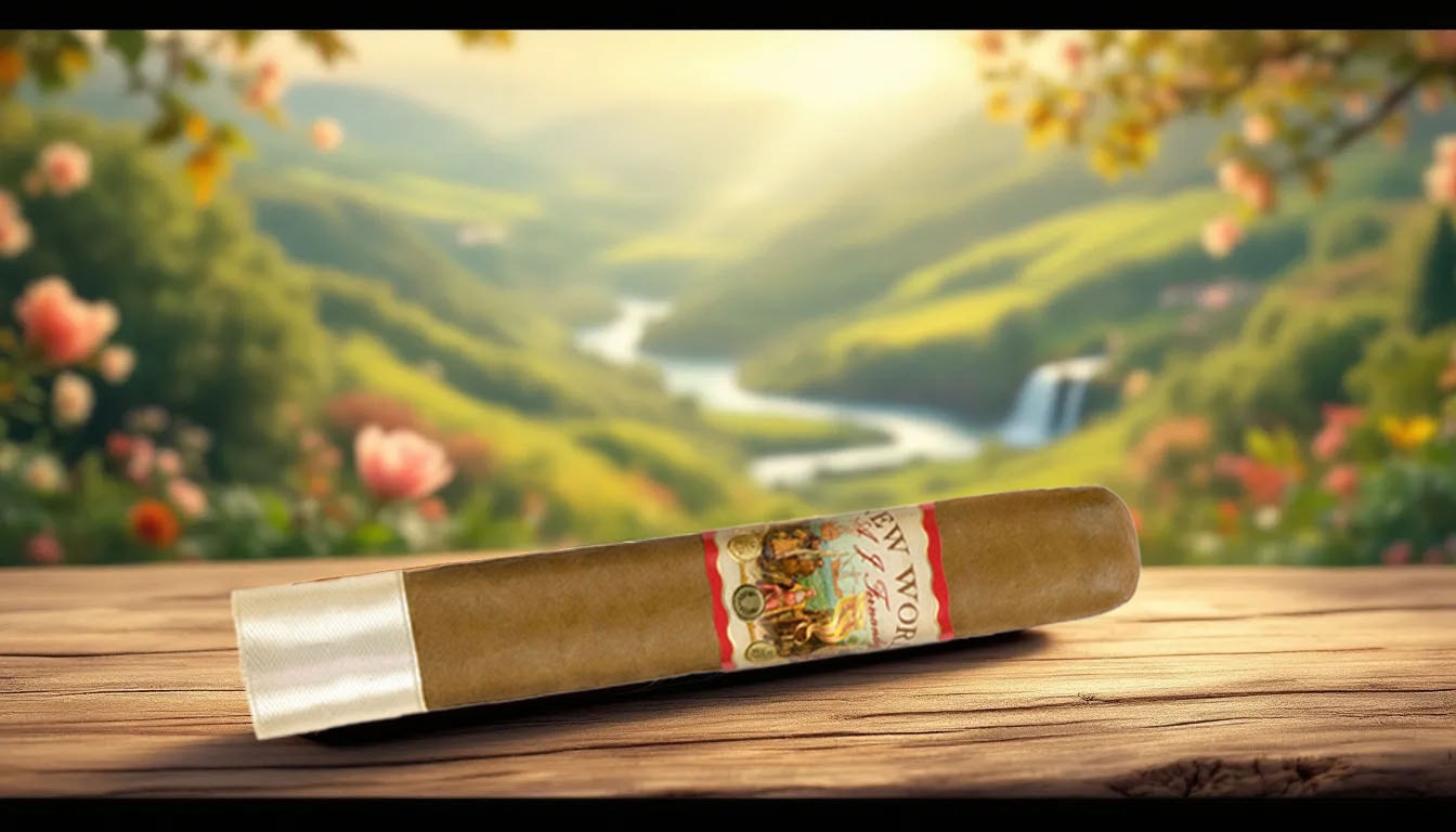 A.J. Fernandez New World Connecticut cigar with a blurred background.