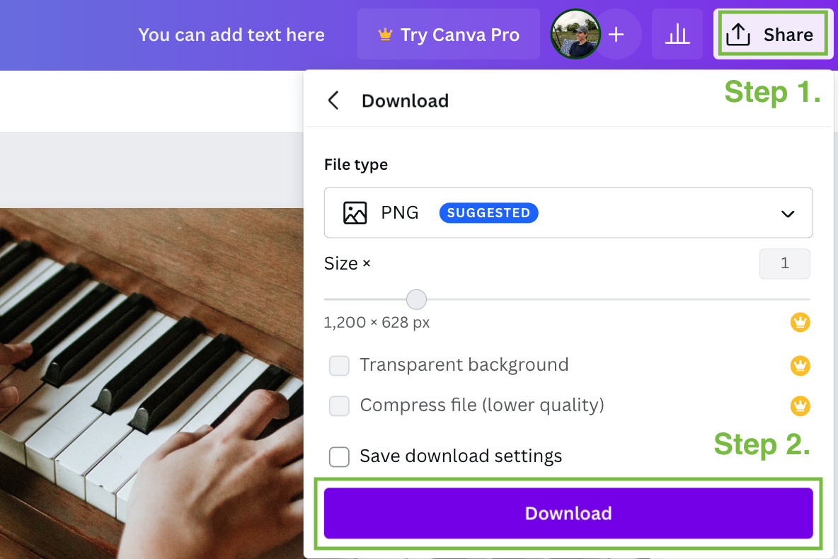 Steps to download your design from Canva.