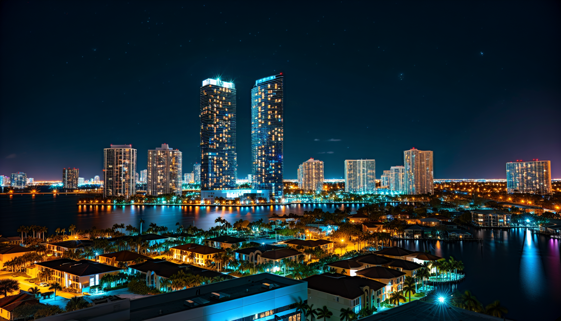 City skyline at night in Fort Lauderdale