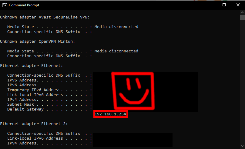 Copy the default gateway like the one listed above