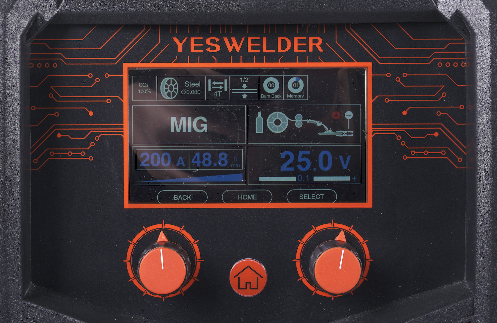 entering the MIG welding mode in the main menu on display