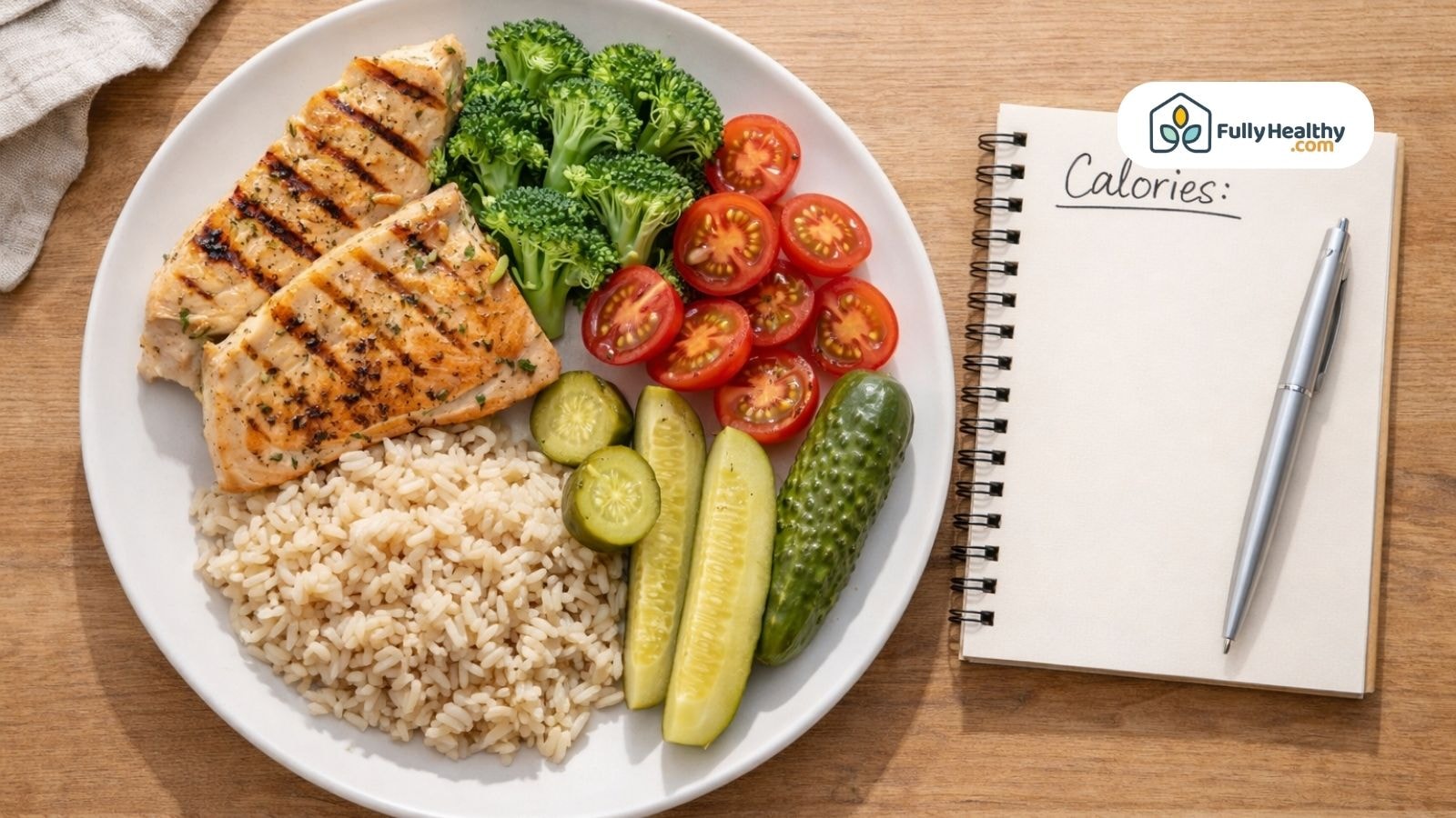 Pickle slices and cucumber rounds arranged neatly for calorie comparison