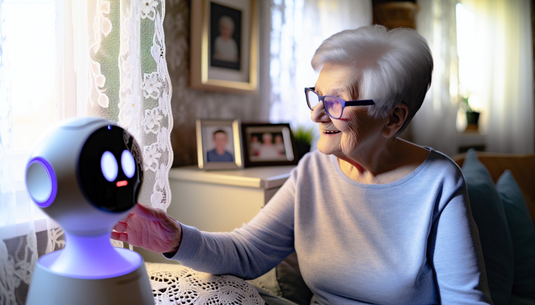 Elderly person interacting with AI companion