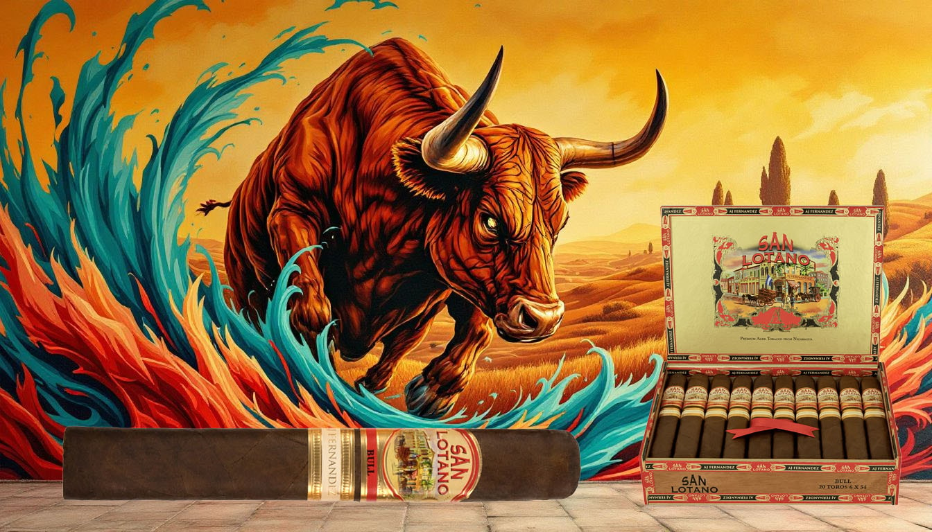 AJ Fernandez San Lotano The Bull Gordo cigar showcasing its full-bodied experience.