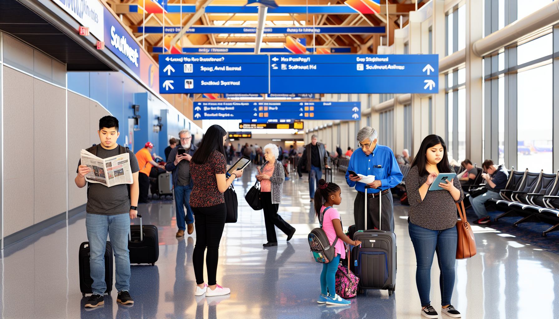 Passengers walking towards Southwest Airlines at LaGuardia Airport