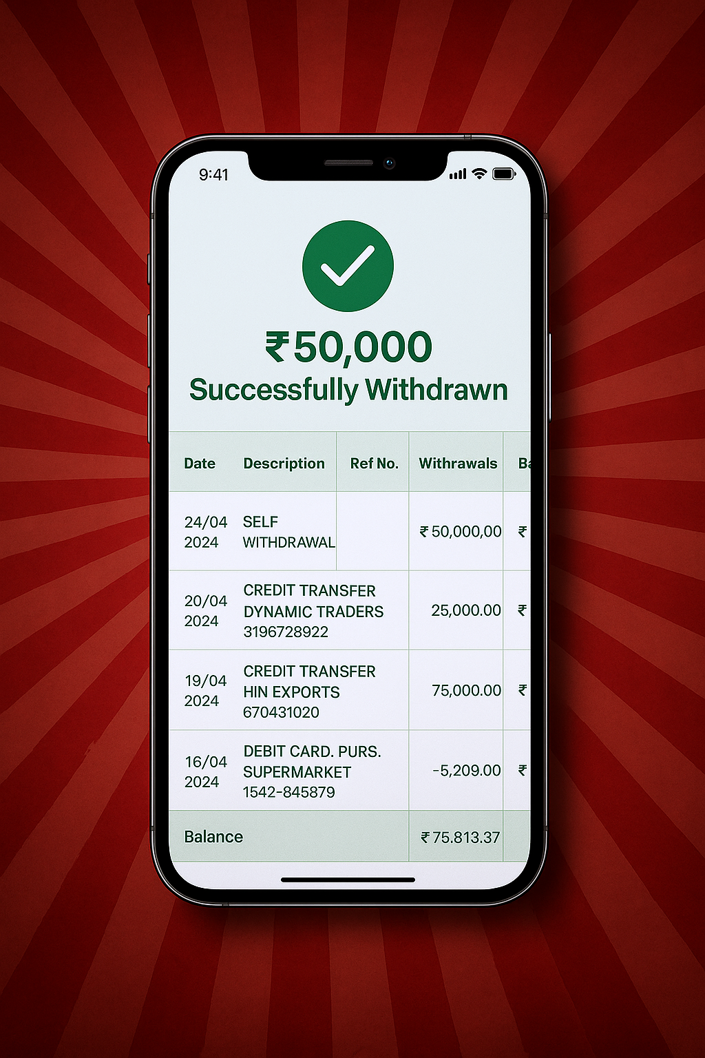 successful aviator winnings showing 50000 rupees withdrawal from aviator game to bank account