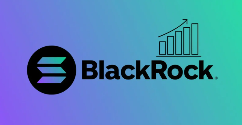 Illustration of Black Rock and Solana logos with a bullish graph