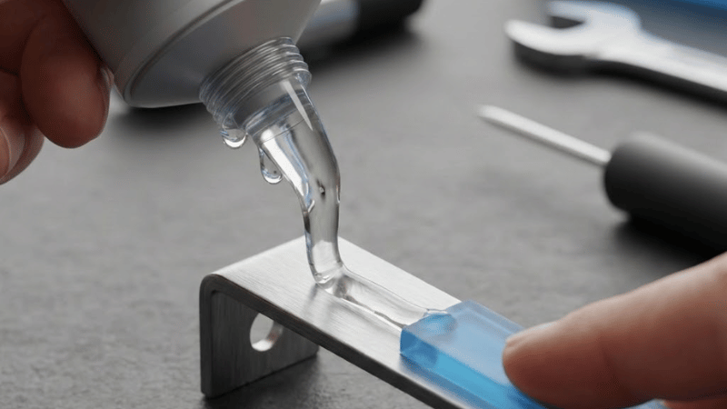 A person is using glue to stick silicone onto steel products.