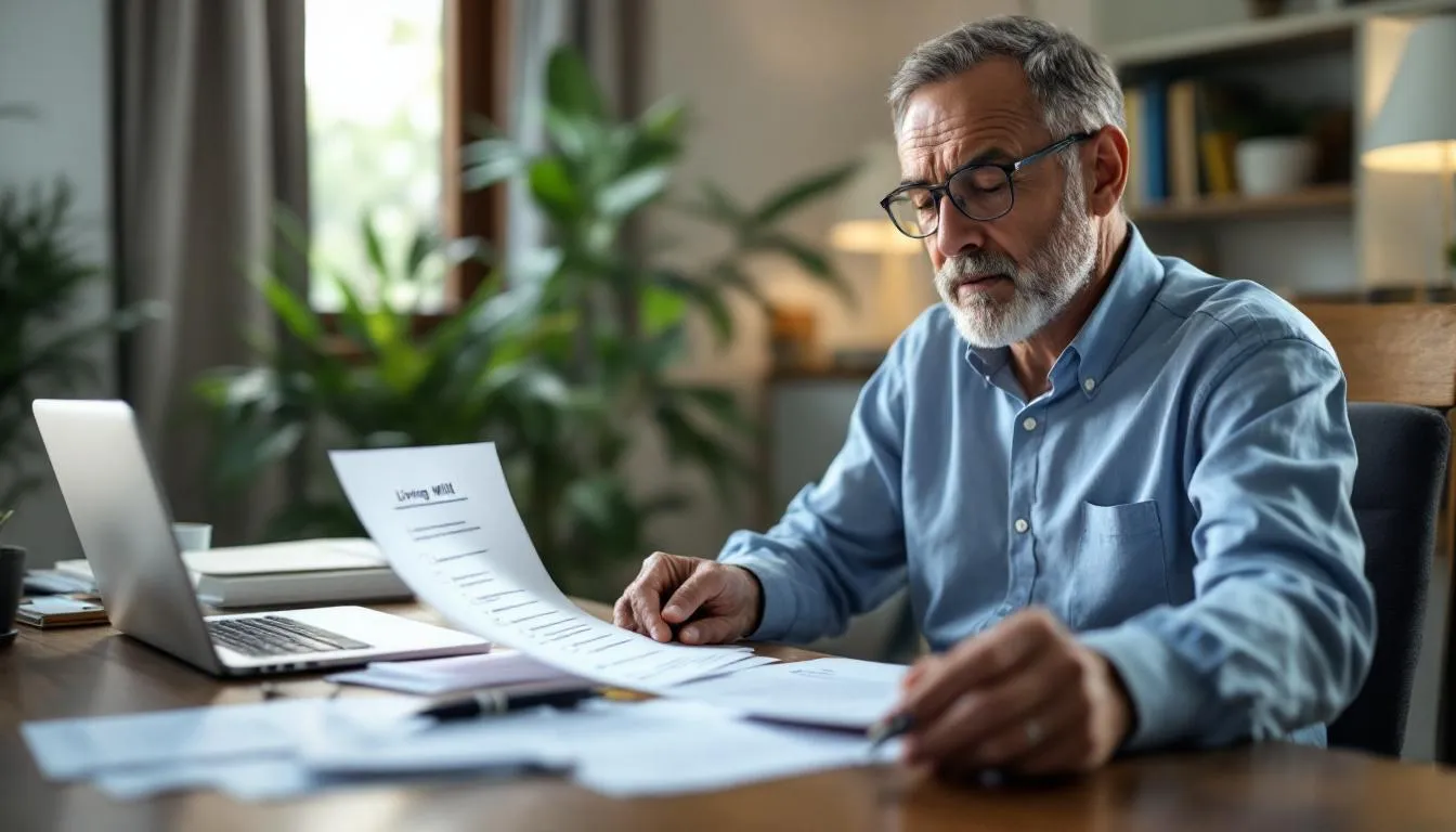 A person reviewing a living will document with a checklist.