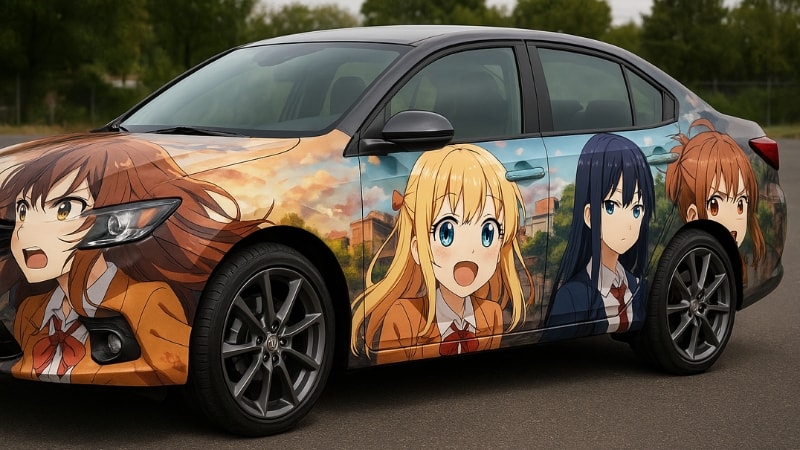 An anime vinyl wrap featuring complex design
