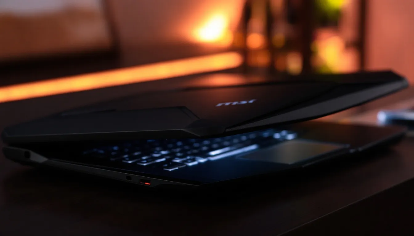 Das Design des MSI Katana Gaming Laptops, der Gehäuse und die Verarbeitung sind deutlich sichtbar.