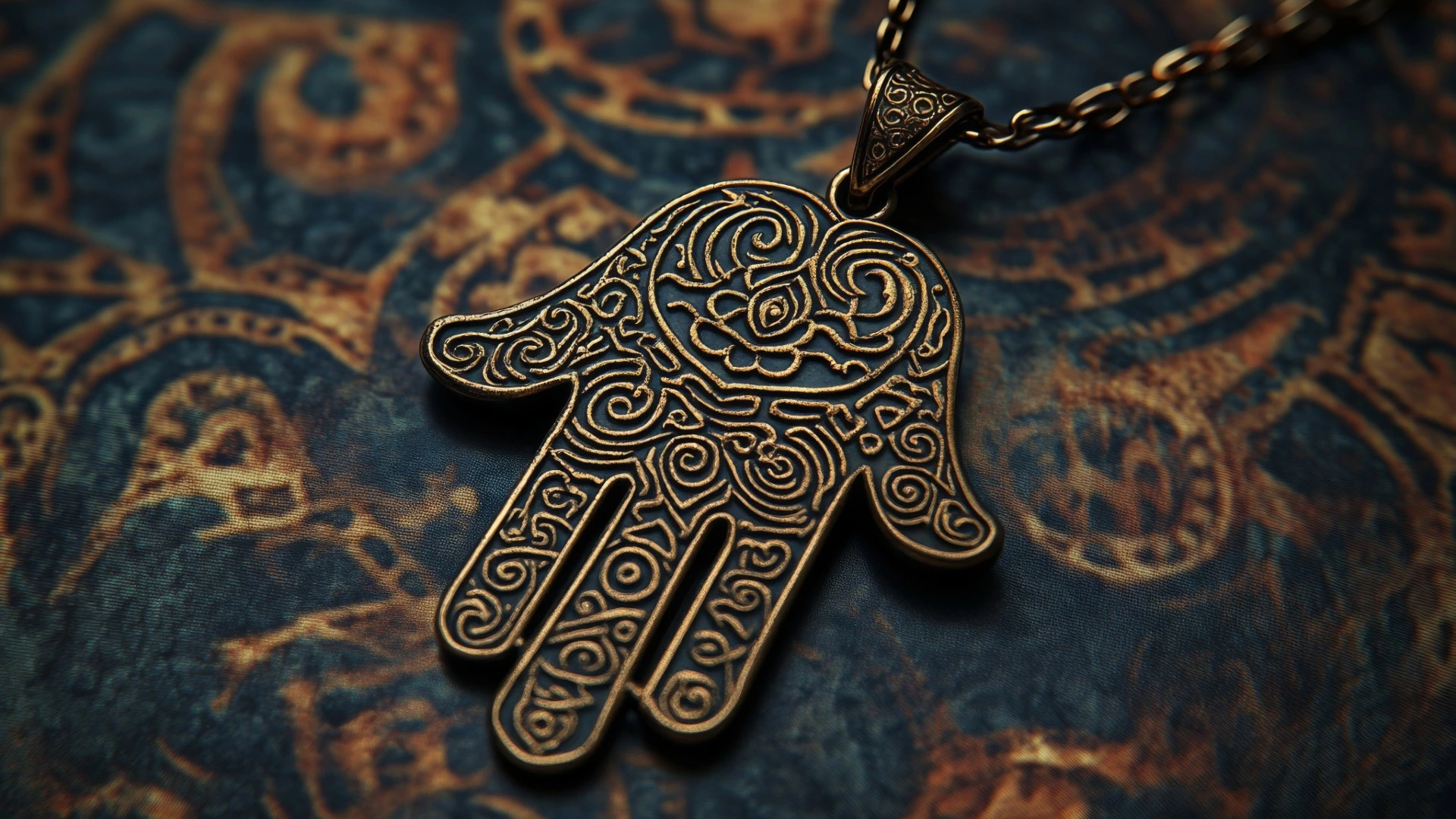 Hamsa Hand necklace on a vintage background