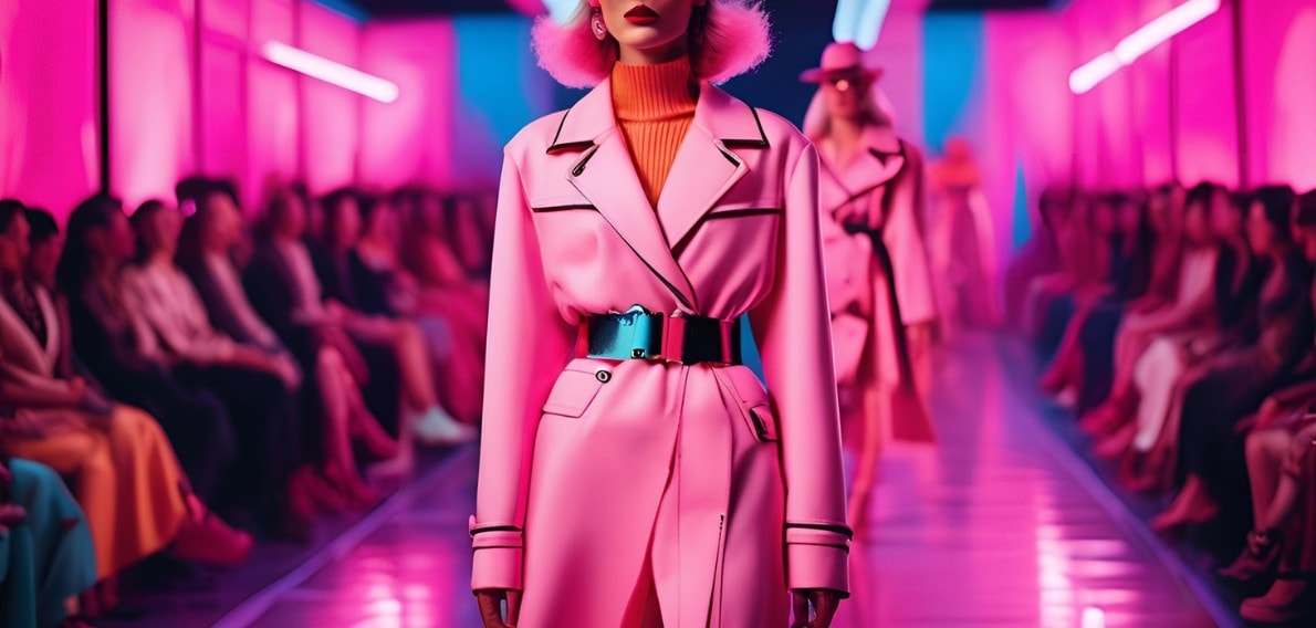 Runway with models wearing upcycled festival fashion at a music event
