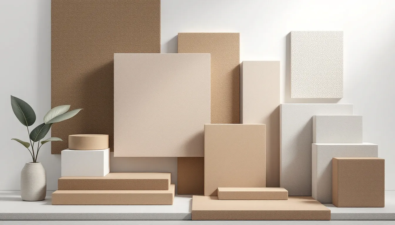 An example of various acoustic building materials including panels and tiles.