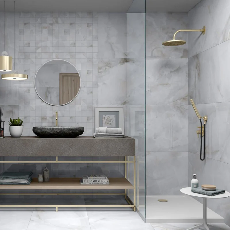 Timeless design featuring a variety of grey tiles working seamlessly together, creating a classic, enduring appeal.