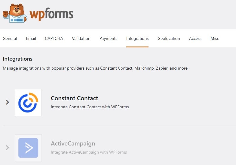 WPForms integrations