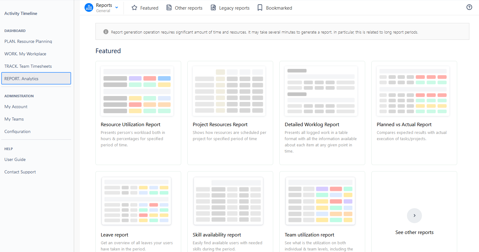 ActivityTimeline's resource planning reports