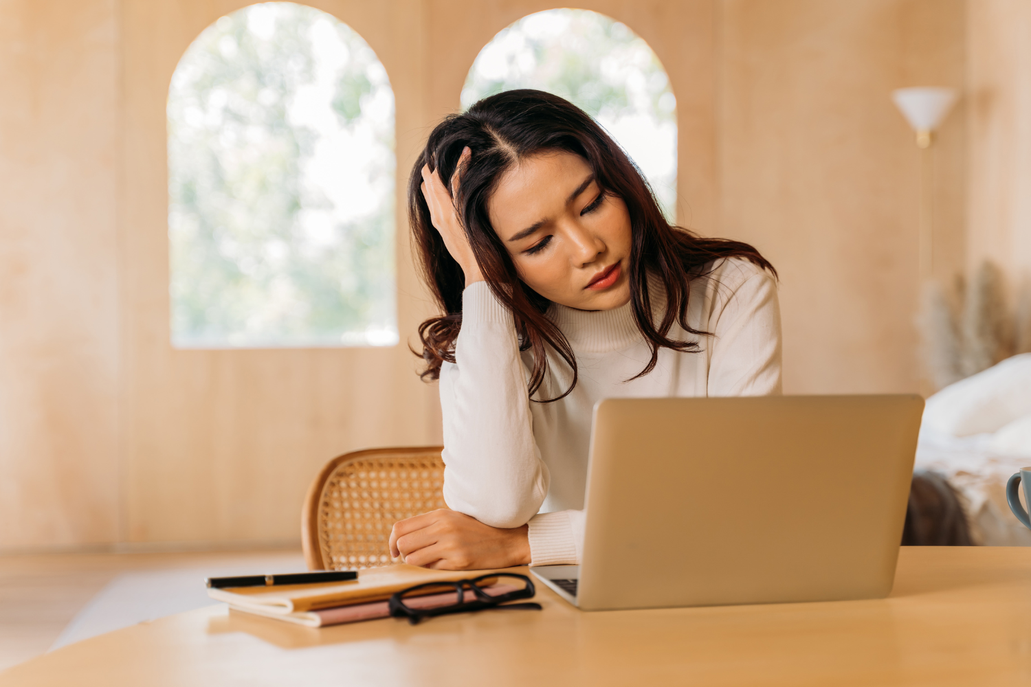 Woman looking fatigued.